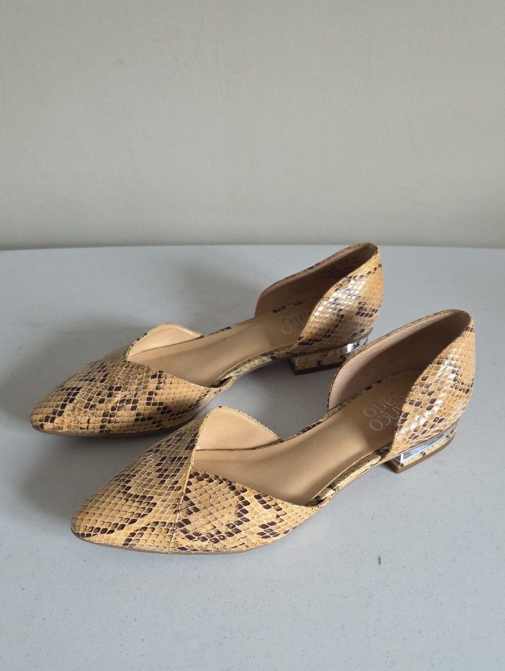 FRANCO SARTO | leather Snakeskin Print D'orsay Flats Beige Sz 7.5M